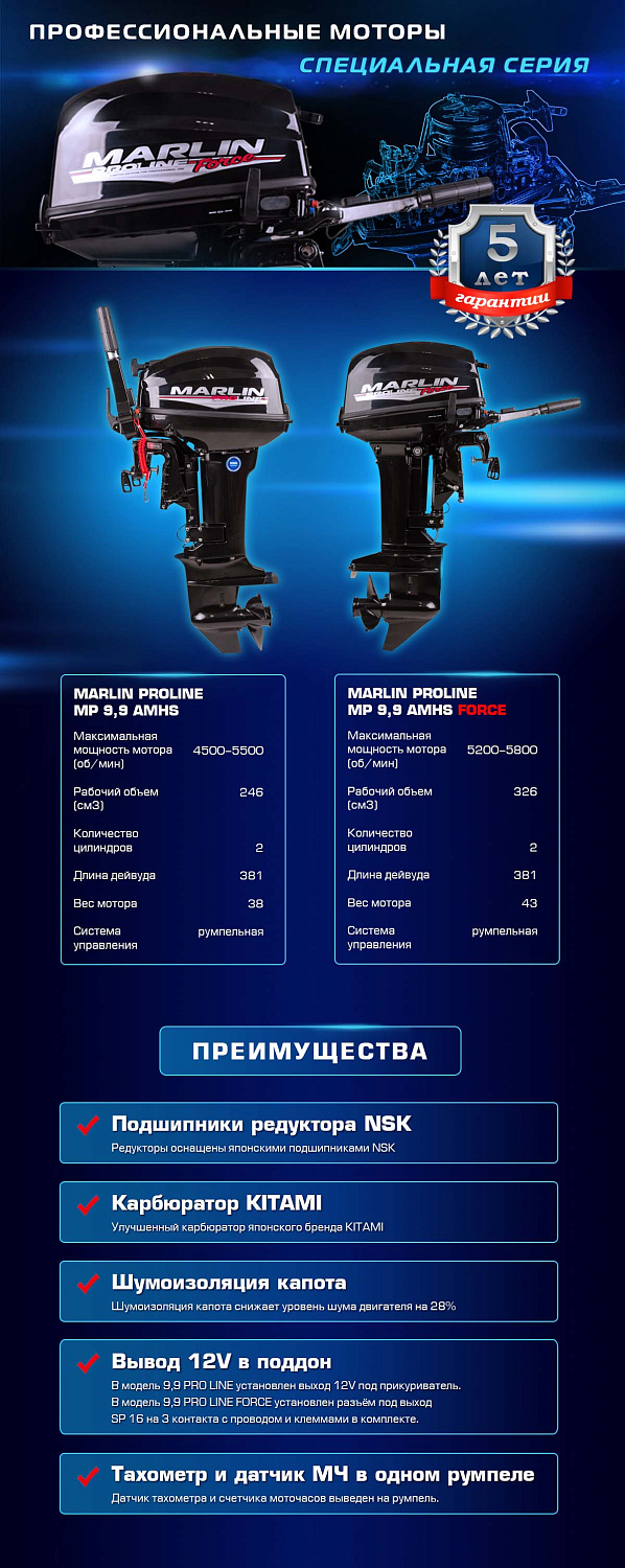 Лодочный мотор MARLIN PROLINE MP 9.9 (20) AMHS FORCE в Чите